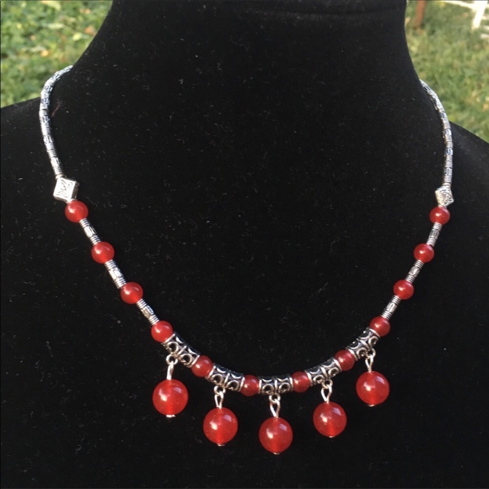 Red jade Gemstone Silver Necklace